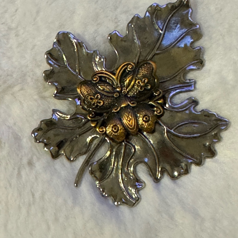 Vintage Sylvia Dahl Leaf and Butterfly Scarf Clip